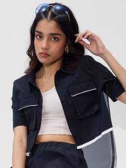 The Souled Store - Original Solid Classic Navy Women Crop Shirt