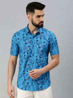 SHOWOFF - Men Half Sleeves Blue Conversational Shirt