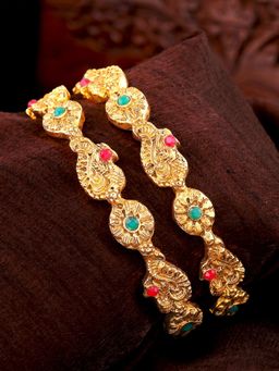 Estele - Gold Plated Ravishing Peacock and Flower Designer Bangle with Crystals for Women