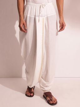 Fabindia - White Natural Cotton Blend Woven Dhoti