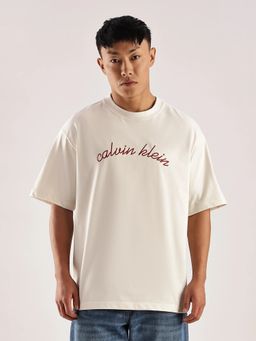Calvin Klein - Off White Logo Relaxed Fit Cotton T-Shirt