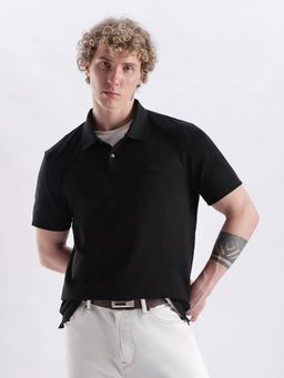 Calvin Klein - Black Solid Regular Fit Cotton Polo T-Shirt