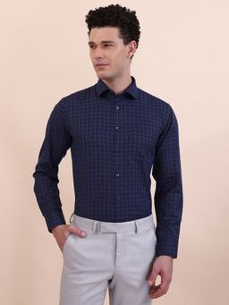Greenfibre - Blue Checked Cotton Blend Formal Shirt