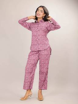 House of Gulab - Pink Mugal Print Cotton Lounge Wear Set