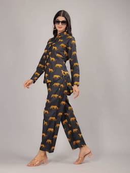 House of Gulab - Black Cheetah Print Cotton Lounge Wear Set