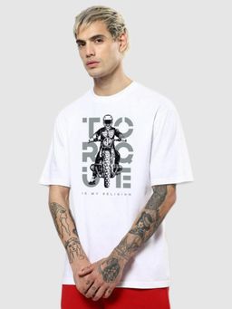 Bewakoof - Men's White Torque Graphic Printed Oversized T-shirt