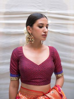 PRIYANKA RAAJIV - Reecha Maroon Cotton Silk Khan Blouse