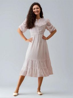 Twenty Dresses by Nykaa Fashion - Womens White Self Design Crepe Calf Length Dress