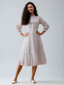 Twenty Dresses by Nykaa Fashion - Womens White Self Design Crepe Calf Length Dress