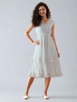 Twenty Dresses by Nykaa Fashion - Womens White Self Design Crepe Calf Length Dress