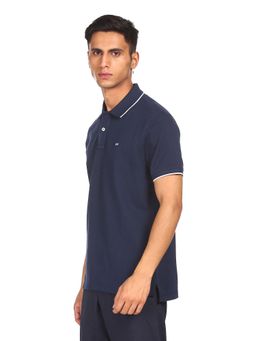 Arrow - Sports Men Navy Tipped Pique Polo T-shirt