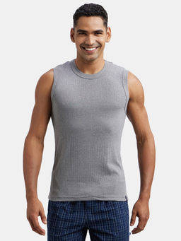 Jockey - 9930 Men Super Combed Cotton Rib Solid Round Neck Muscle Vest - Grey Melange