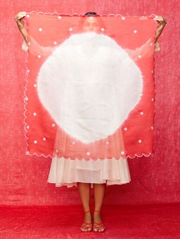 Swati Vijaivargie - Rose White And Red Tie& Dye Scallop Scarf