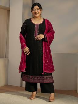 Extra love by Libas - Black Embroidered Sequined Work Kurta with Pant and Dupatta