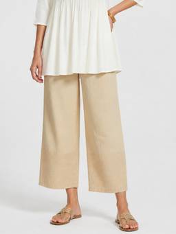 max - Beige Solid Embroidered Pant