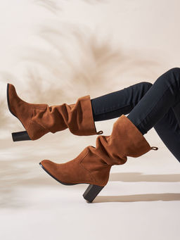 Peach Flores - Mabel Leather Solid Slip On Boots-Tan