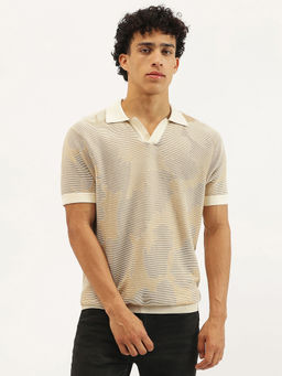 United Colors of Benetton - Beige Self Design Relaxed Fit Polo T-Shirt