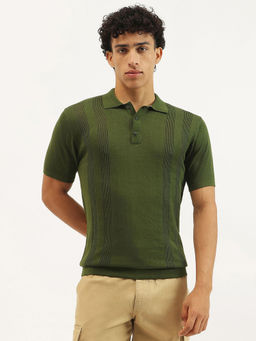 United Colors of Benetton - Green Polo Neck Textured T-Shirt