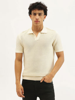 United Colors of Benetton - Cream Textured Collar Polo T-Shirt