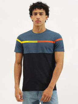 United Colors of Benetton - Blue and Black Regular Fit Colorblock T-Shirt