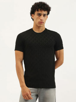 United Colors of Benetton - Black Regular Fit Round Neck Self Design T-Shirt