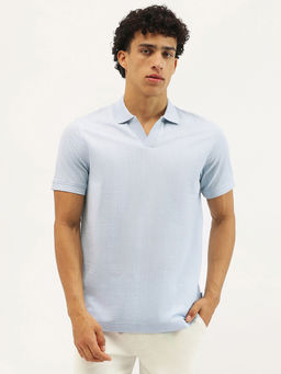 United Colors of Benetton - Blue Zig Zag Textured Relaxed Fit Polo T-Shirt