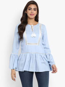 Aditi Wasan - Blue Cotton Peplum Tunic Top