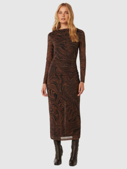 Forever New - Brown Ruched Printed Midi Dress
