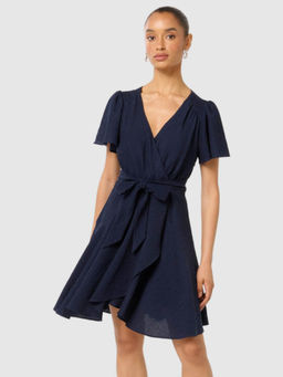Forever New - Navy Blue Solid Midi Dress with Belt (Set of 2)