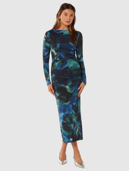 Forever New - Blue Ruched Printed Midi Dress