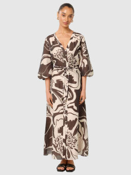 Forever New - Brown Printed Maxi Dress with Belt (Set of 2)