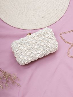 Fabbhue - Womens White Embroidered Box Clutch