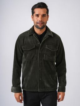 Perch - Bottle Green Solid Corduroy Jacket