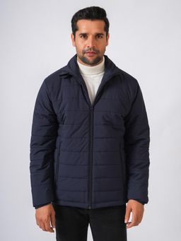 Perch - Navy Blue Solid Lightweight Puffer Jacket