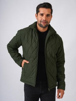 Perch - Olive Green Solid Lightweight Quilted Jacket