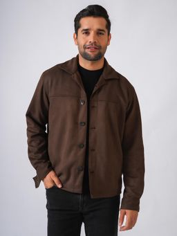 Perch - Brown Suede Solid Cut and Sew Jacket