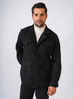 Perch - Black Solid Tweed Wool Regular Jacket