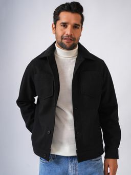 Perch - Black Solid Woolen Jacket