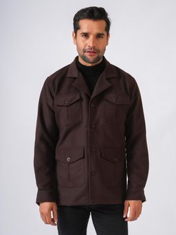 Perch - Brown Solid Tweed Wool Regular Jacket