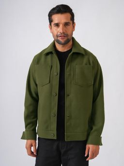 Perch - Dark Green Solid Woolen Jacket