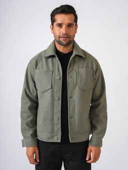Perch - Pista Green Solid Woolen Jacket
