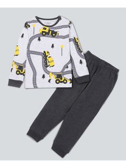 Be Awara - Full Sleeves Cotton T-shirt & Track Pants Road Print (Set of 2)