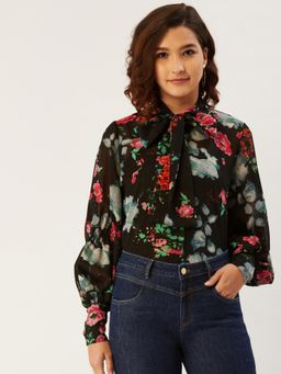 ANVI Be Yourself - Women Floral Printed Black Casual Shirt