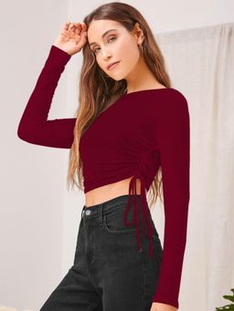 Odette - Maroon Polyester Solid Crop Top for Women