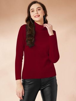 Odette - Maroon Polyester Solid T-Shirt for Women
