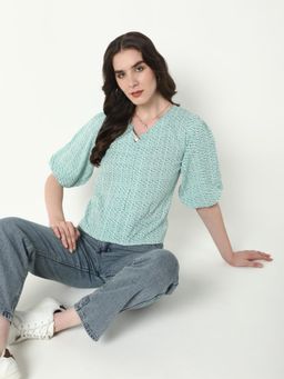 SHOWOFF - Womens Green Printed Top