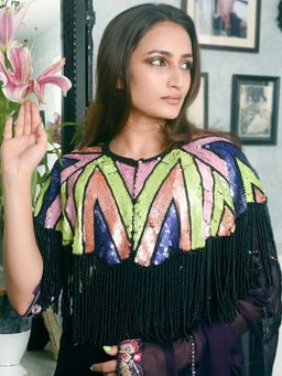 Odette - Multicolored Sequins Embroidered Net Cape for Women