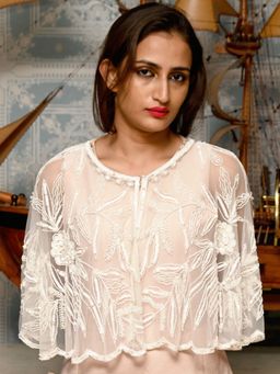 Odette - White Sequins & Beads Net Cape for Women