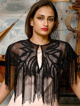Odette - Black Net All Beads Embellished Cape for Women