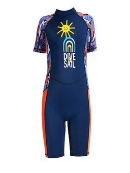 Little Surprise Box - Half Sleeves Swimwear Navy Sunshine Printed Knee Length UPF 50